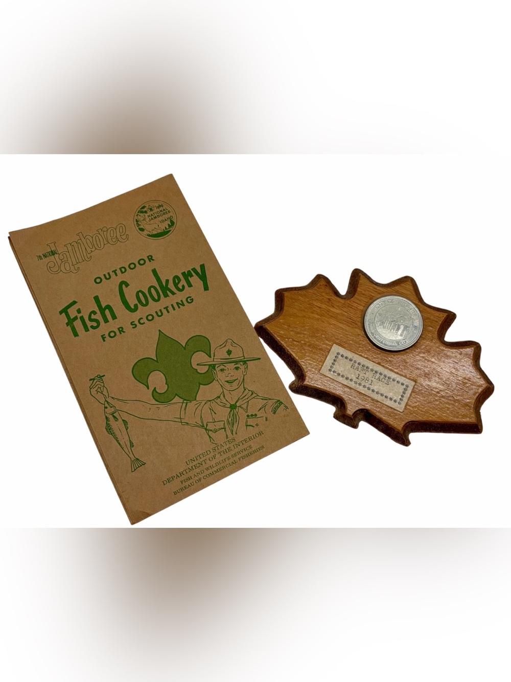 Vintage Boy Scout Bundle – 1969 Jamboree Book, 1981 Raft Race Plaque, Collectibl